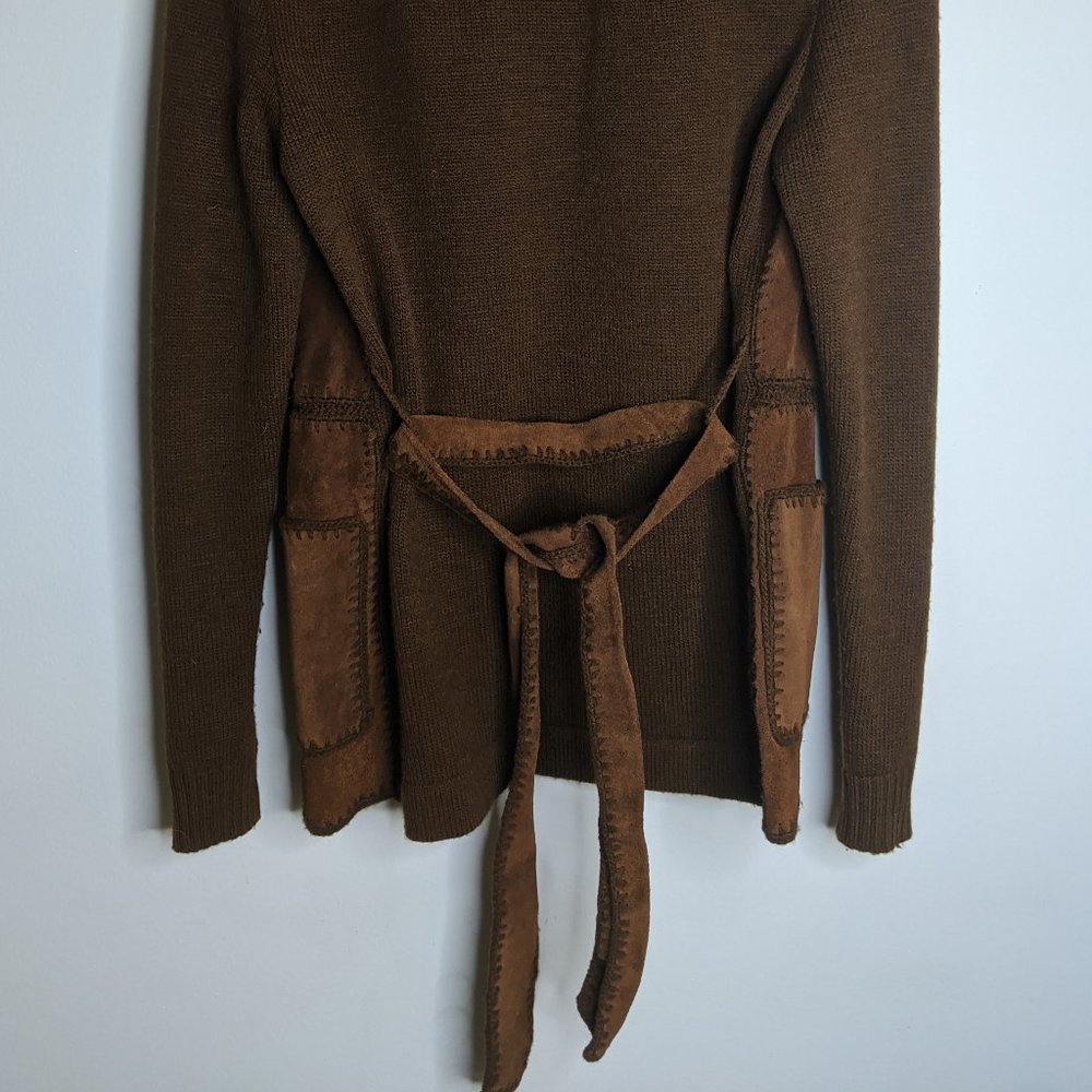 J Crew Vtg Leather Wool Knit Patchwork Cardigan xs - Picture 6 of 10